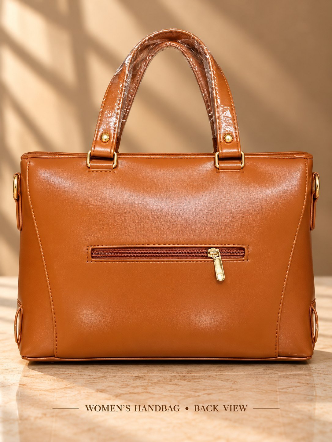Women's tan brown diamond-quilted handbag with embroidered motifs, two top handles, gold-tone hardware and front plaque — image 2